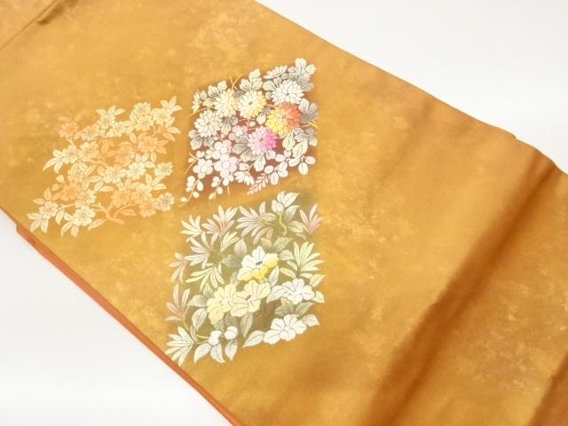 JAPANESE NAGOYA OBI / EMBROIDERY / KINGINSAI / FLORAL PLANTS